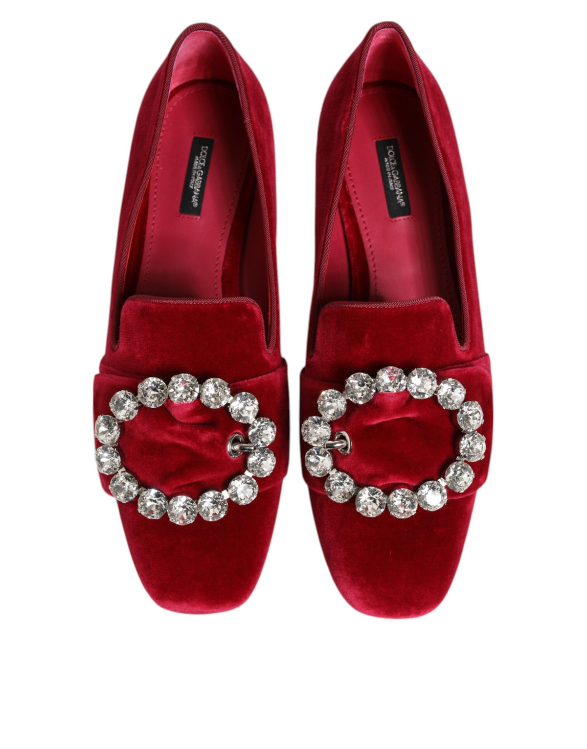 Dolce &amp; Gabbana – Loafer mit Kristallschnalle aus rotem Samt