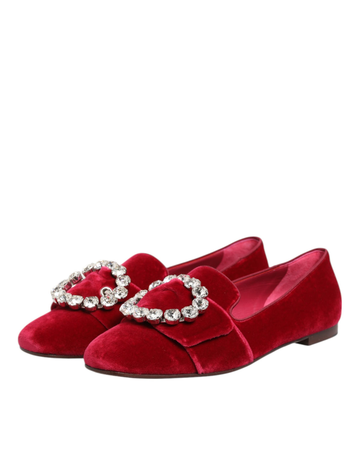 Dolce &amp; Gabbana – Loafer mit Kristallschnalle aus rotem Samt