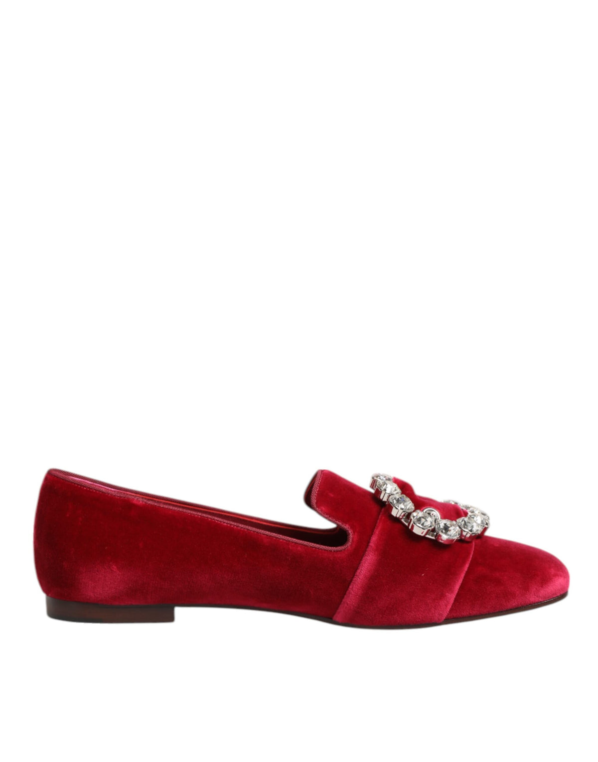 Dolce &amp; Gabbana – Loafer mit Kristallschnalle aus rotem Samt