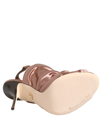 Dolce &amp; Gabbana Bronze Satin Geraffte Slingback Sandalen Schuhe