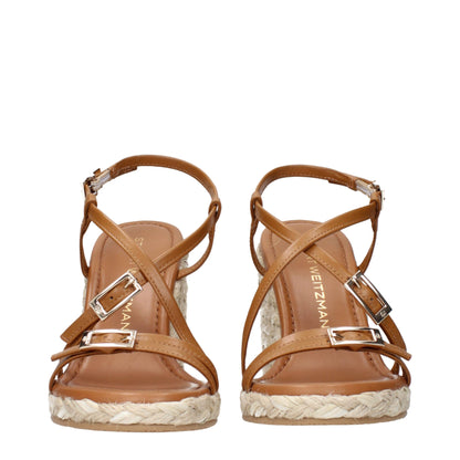 Stuart Weitzman – Braune Keilsandalen aus Leder