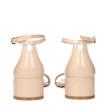 Stuart Weitzman Beige Flache Ledersandalen