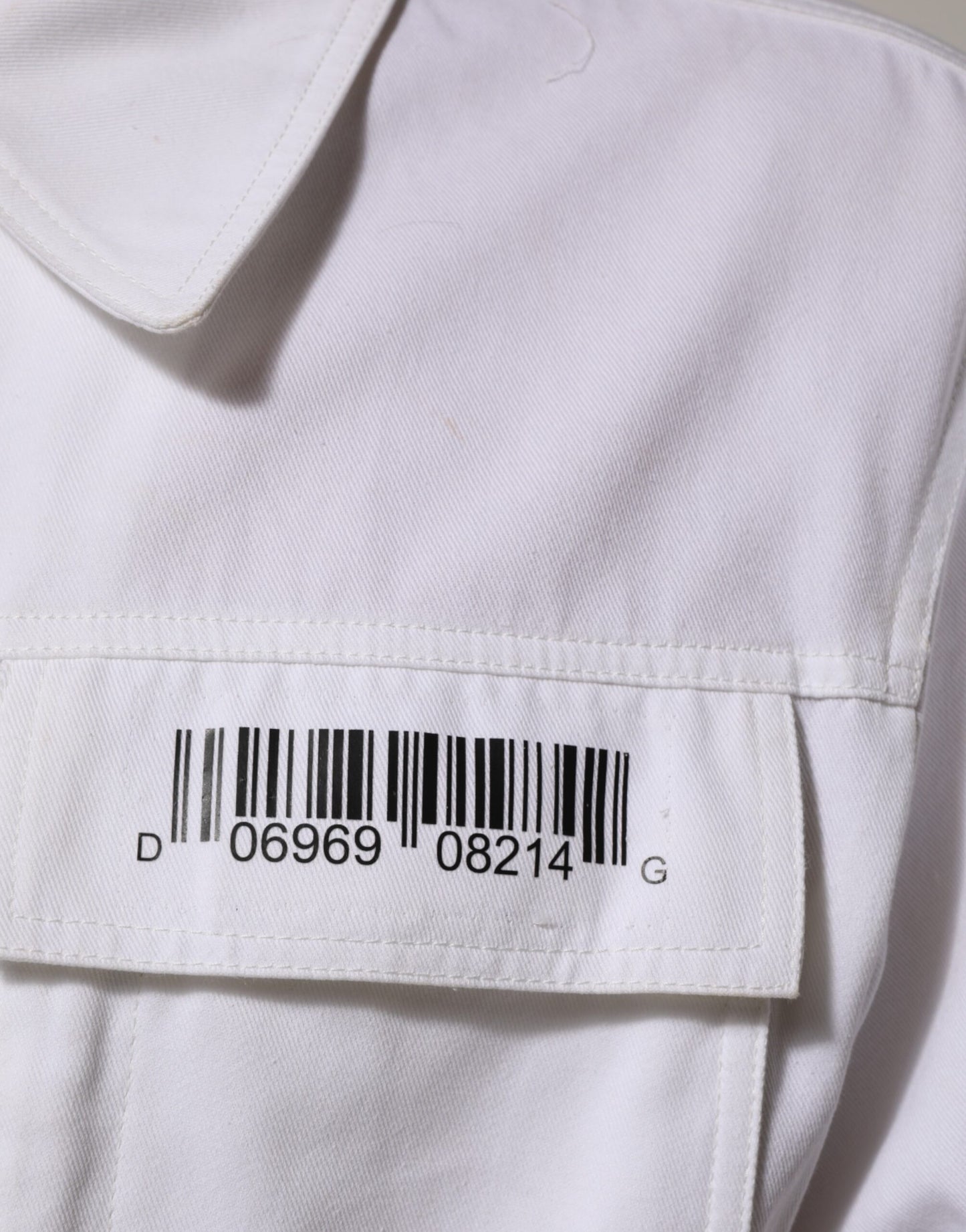 Dolce &amp; Gabbana – Weiße Utility-Jumpsuithose mit Reißverschluss und Barcode-Patch