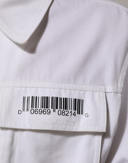 Dolce &amp; Gabbana – Weiße Utility-Jumpsuithose mit Reißverschluss und Barcode-Patch