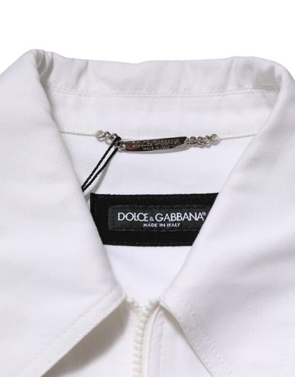 Dolce &amp; Gabbana – Weiße Utility-Jumpsuithose mit Reißverschluss und Barcode-Patch
