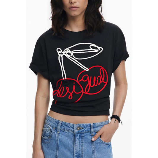 Desigual Schwarzes Baumwoll-T-Shirt für Damen