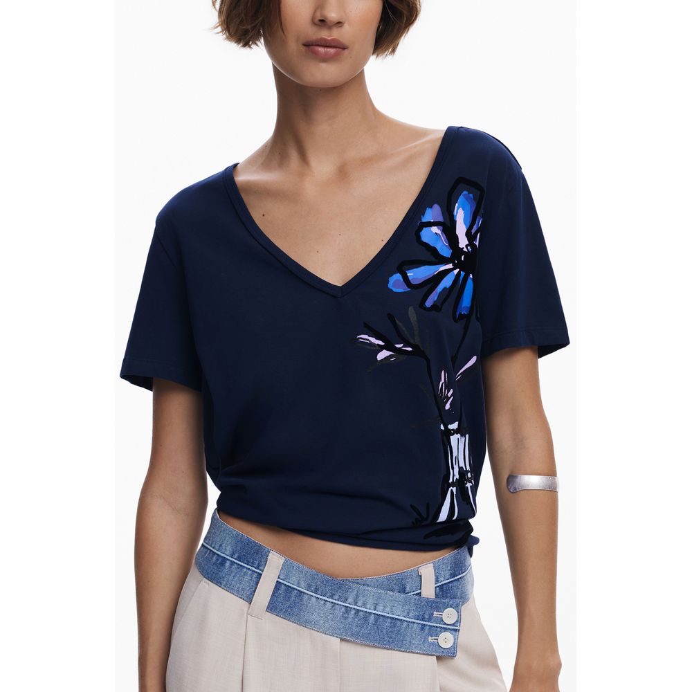 Desigual Blaues Baumwoll-T-Shirt für Damen