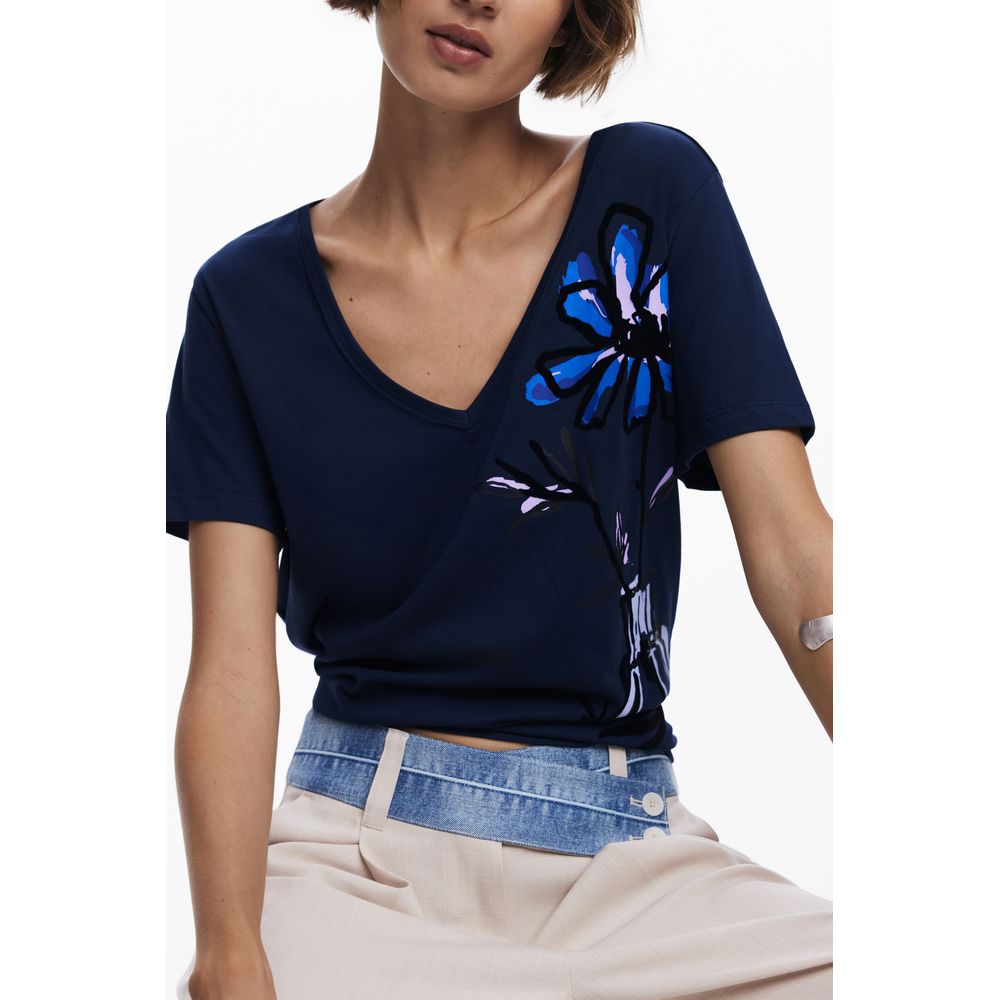 Desigual Blaues Baumwoll-T-Shirt für Damen