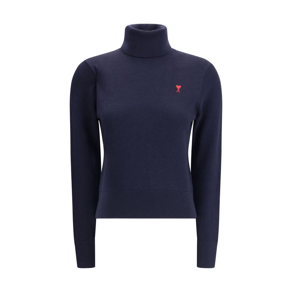 Ami Paris Rollkragenpullover aus blauer Merinowolle