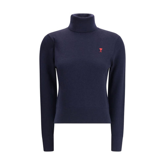 Ami Paris Rollkragenpullover aus blauer Merinowolle