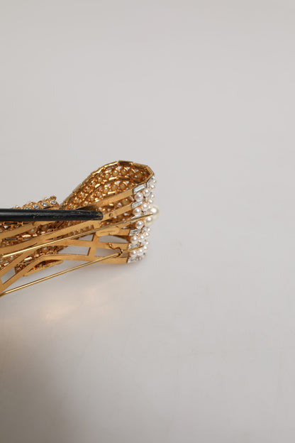 Dolce &amp; Gabbana – Brosche aus goldenem Messing mit Glaskristallen und Kunstperlen