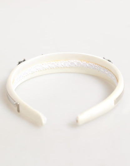 Dolce &amp; Gabbana Tiara-Haarreif mit Blumenkrone aus weißem Satin in Palladiumsilber