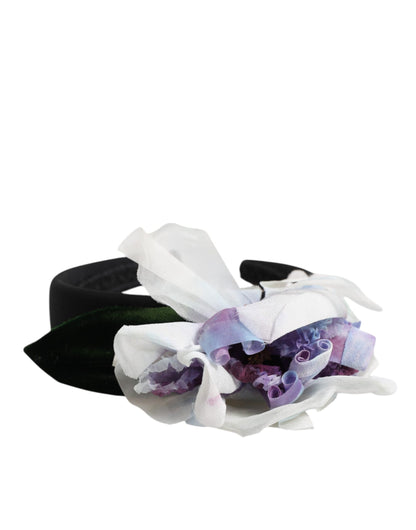 Dolce &amp; Gabbana – Haarreif mit Blumenapplikation in Schwarz, Grün, Lila und Weiß