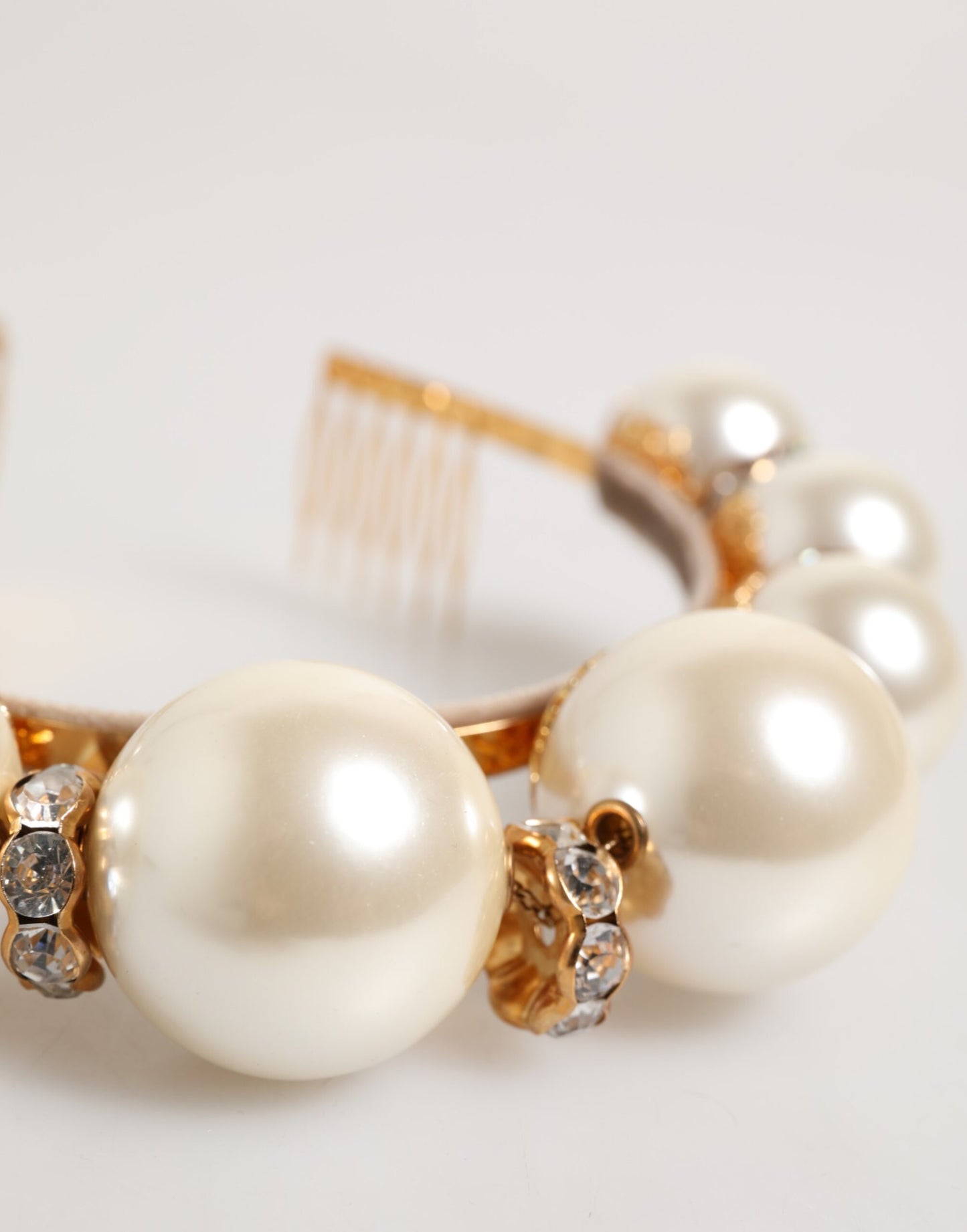 Dolce &amp; Gabbana – Tiara mit goldener Perlen- und Kristallverzierung, Haarschmuck