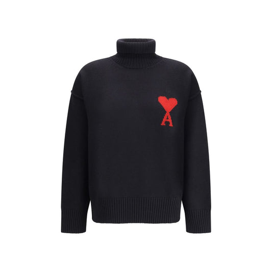 Ami Paris Schwarzer Fleece-Rollkragenpullover aus Wolle