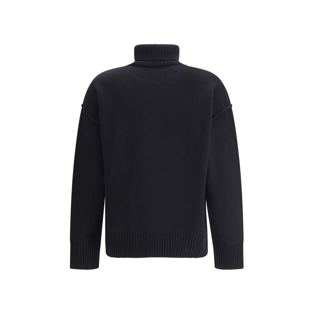 Ami Paris Schwarzer Fleece-Rollkragenpullover aus Wolle