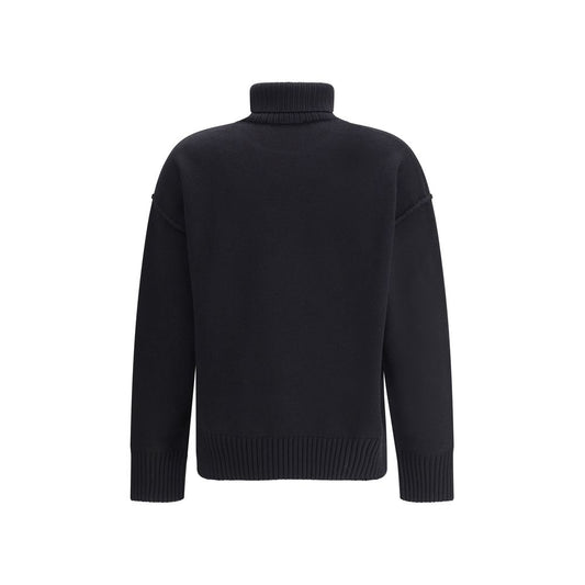 Ami Paris Schwarzer Fleece-Rollkragenpullover aus Wolle