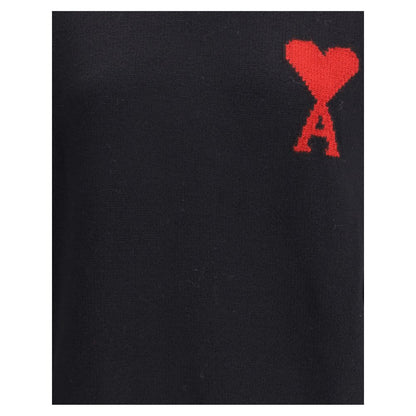 Ami Paris Schwarzer Fleece-Rollkragenpullover aus Wolle