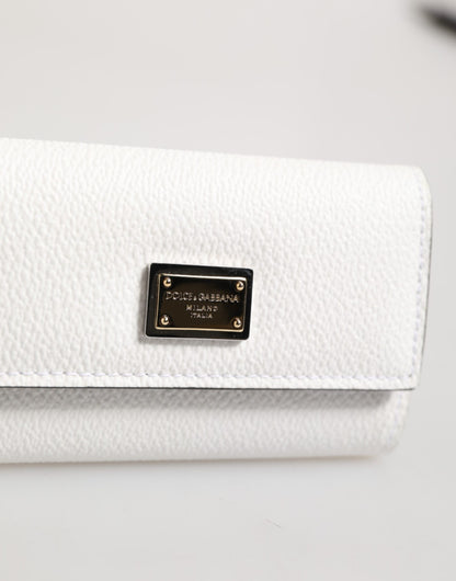 Dolce &amp; Gabbana Weißes Leder-Kartenetui, Geldbörse, Schlüsseletui mit goldener Logoplatte