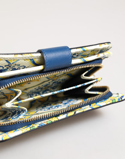 Dolce &amp; Gabbana – Kartenetui mit Reißverschluss und kontinentalem Fliesendruck aus blauem Leder