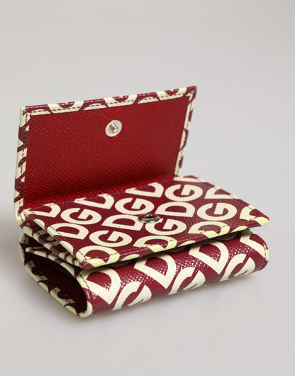 Dolce &amp; Gabbana – Kartenetui aus Kalbsleder mit französischer Klappe und Logo-Print in Burgunderrot