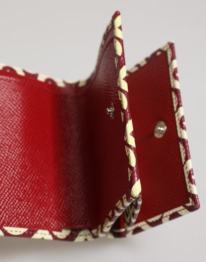 Dolce &amp; Gabbana – Kartenetui aus Kalbsleder mit französischer Klappe und Logo-Print in Burgunderrot