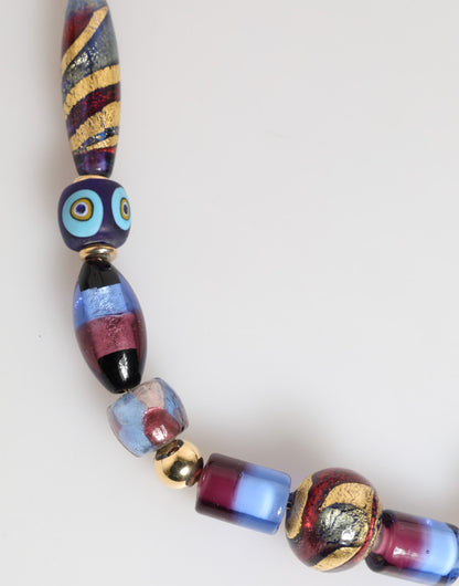 Dolce &amp; Gabbana Halskette mit mehrfarbigen Muranoglasperlen und goldener Messingkette