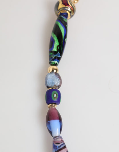 Dolce &amp; Gabbana Halskette mit mehrfarbigen Muranoglasperlen und goldener Messingkette