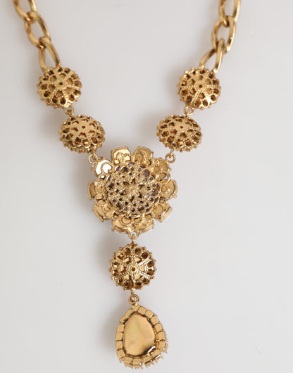 Dolce &amp; Gabbana Halskette mit Anhänger aus Messing mit Kristallperlen und lila Blumenmuster