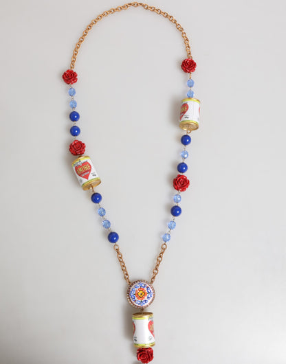 Dolce &amp; Gabbana Goldfarbene Halskette mit Amore-Herz- und Rosenanhänger