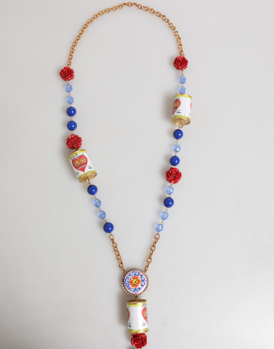 Dolce &amp; Gabbana Goldfarbene Halskette mit Amore-Herz- und Rosenanhänger