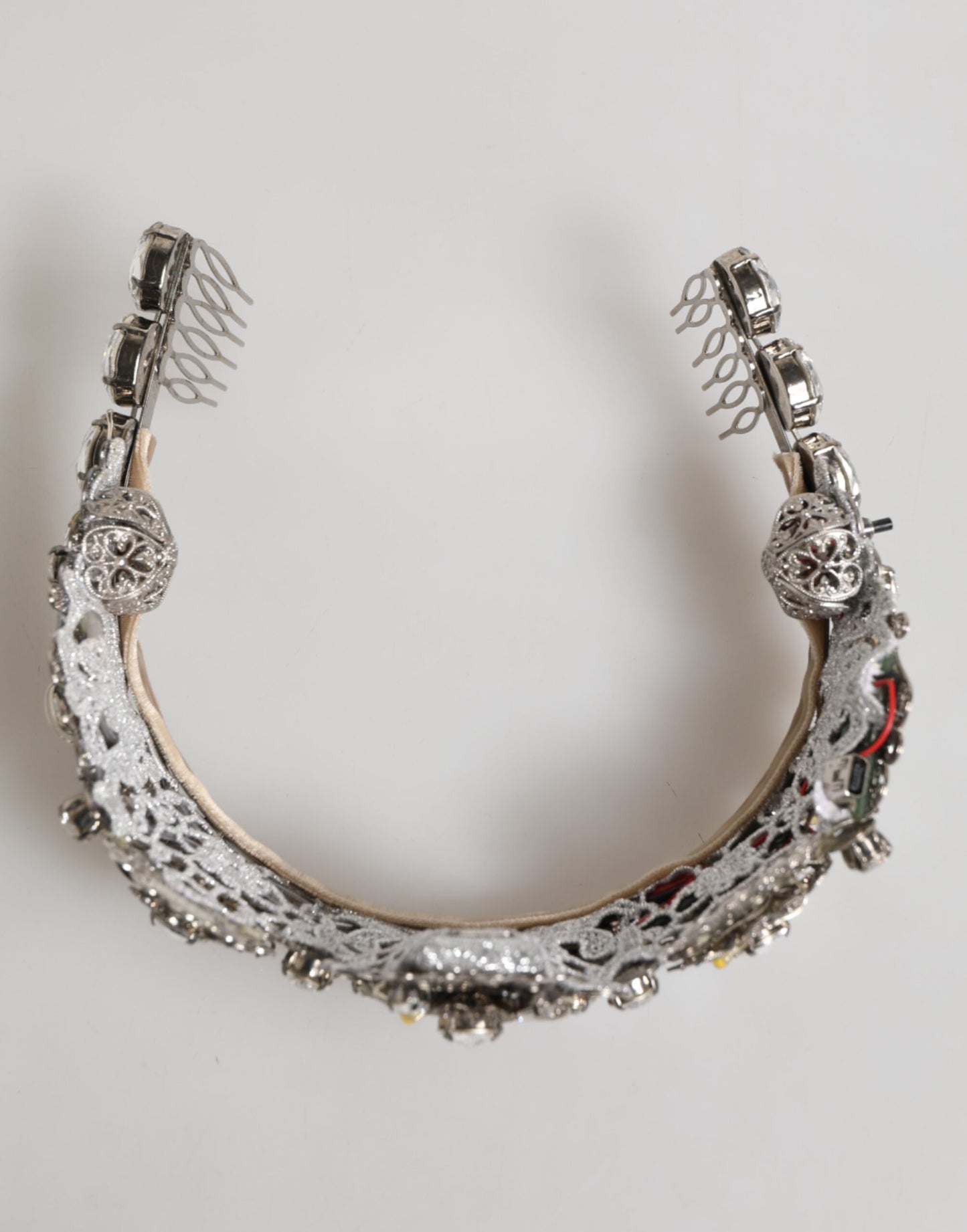 Dolce &amp; Gabbana – Filigrane Krone mit LED-Kristallverzierung in Silber mit Blumenmuster