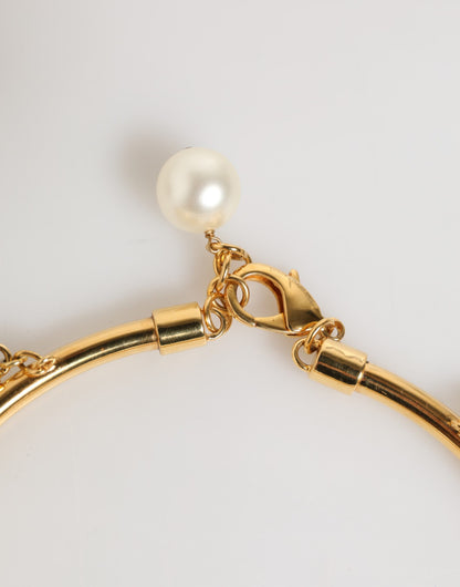 Dolce &amp; Gabbana Gold Messing Kunstperlen Kristall Statement Luxus Schmuck Halskette