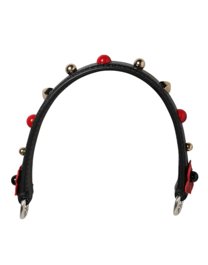 Dolce &amp; Gabbana Schwarz verzierter Ledertaschengriff Damen Schultergurt