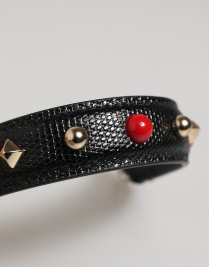 Dolce &amp; Gabbana Schwarz verzierter Ledertaschengriff Damen Schultergurt