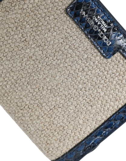 Dolce &amp; Gabbana – Mini-Schultertasche mit Umhängetasche und blauem Lederbesatz in Beige