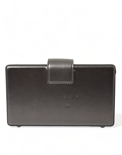 Dolce &amp; Gabbana – Schultertasche aus kastenförmigem Leder in Stahlgrau mit goldenem DG-Logo