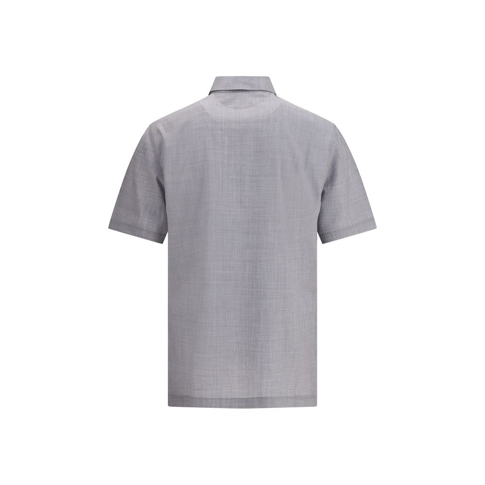 Brunello Cucinelli Poloshirt aus grauem Fleece-Wollstoff