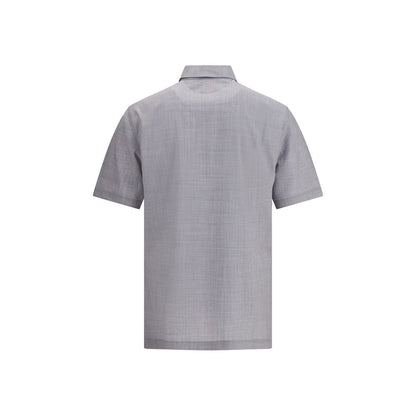 Brunello Cucinelli Poloshirt aus grauem Fleece-Wollstoff