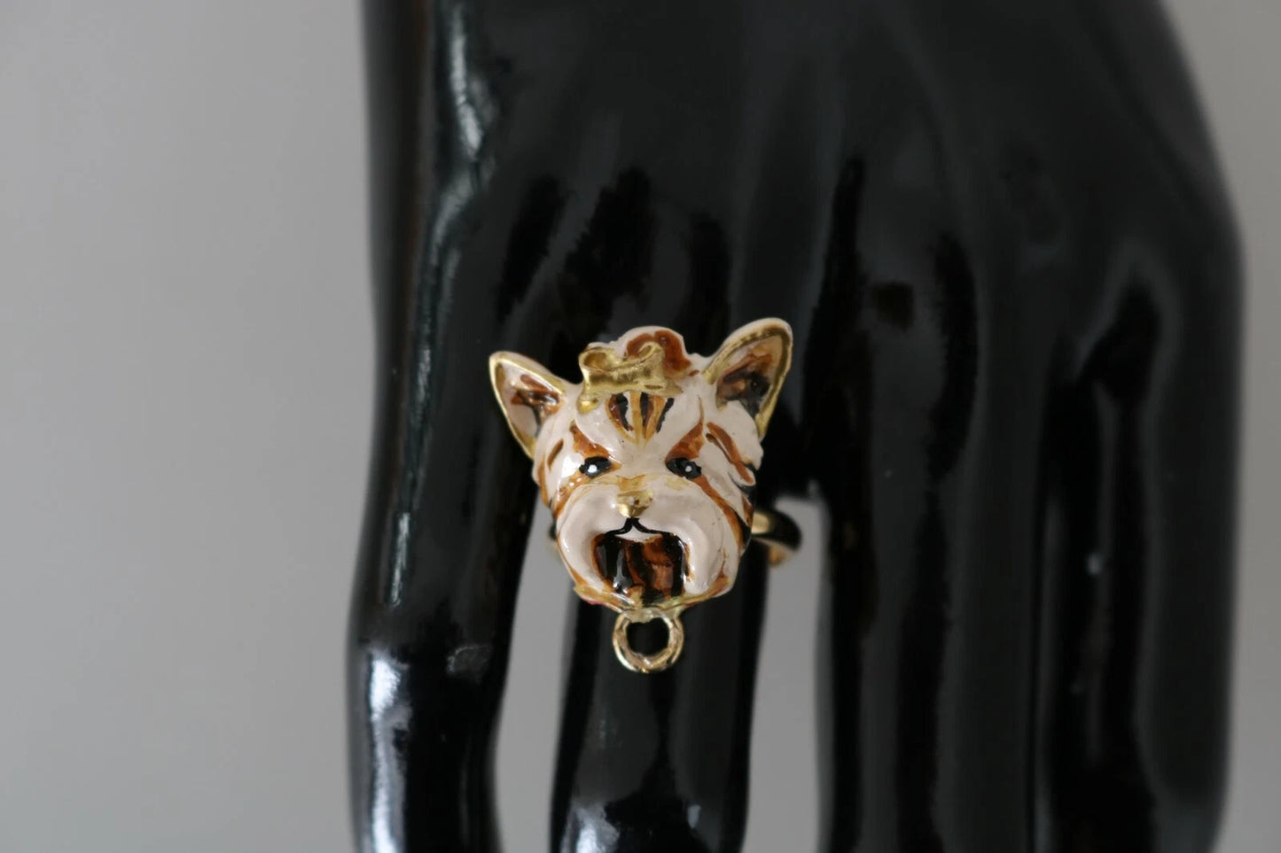 Dolce &amp; Gabbana Gold Messing Harz Beige Hund Haustier Accessoire Ring