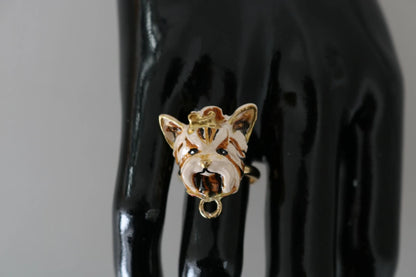 Dolce &amp; Gabbana Gold Messing Harz Beige Hund Haustier Accessoire Ring