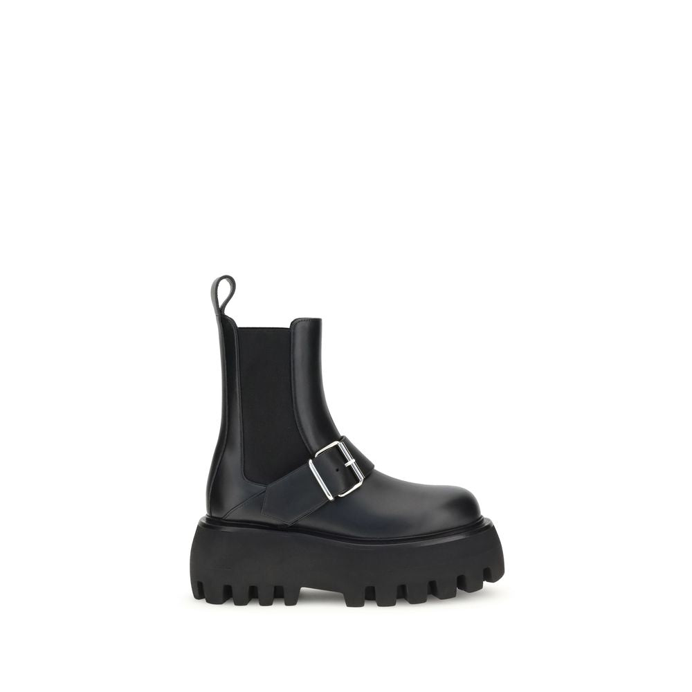 Alexander McQueen Schwarze Kalbsleder-Stiefel Bos Taurus mit Knöchelhohem Schaft