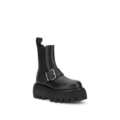 Alexander McQueen Schwarze Kalbsleder-Stiefel Bos Taurus mit Knöchelhohem Schaft