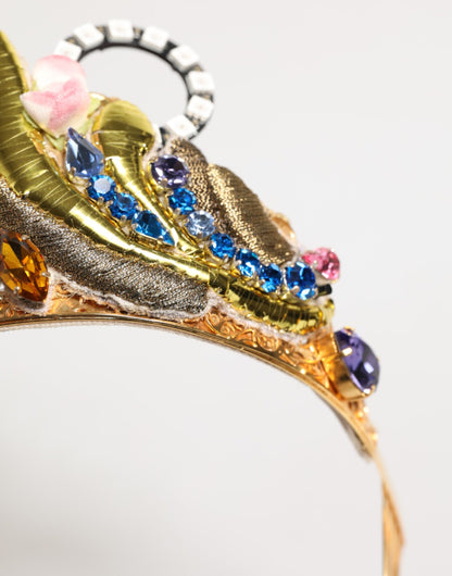 Dolce &amp; Gabbana – Kopfschmuck, Krone, Tiara aus goldfarbenem Messing mit Kristallverzierung