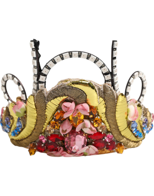 Dolce & Gabbana – Kopfschmuck, Krone, Tiara aus goldfarbenem Messing mit Kristallverzierung