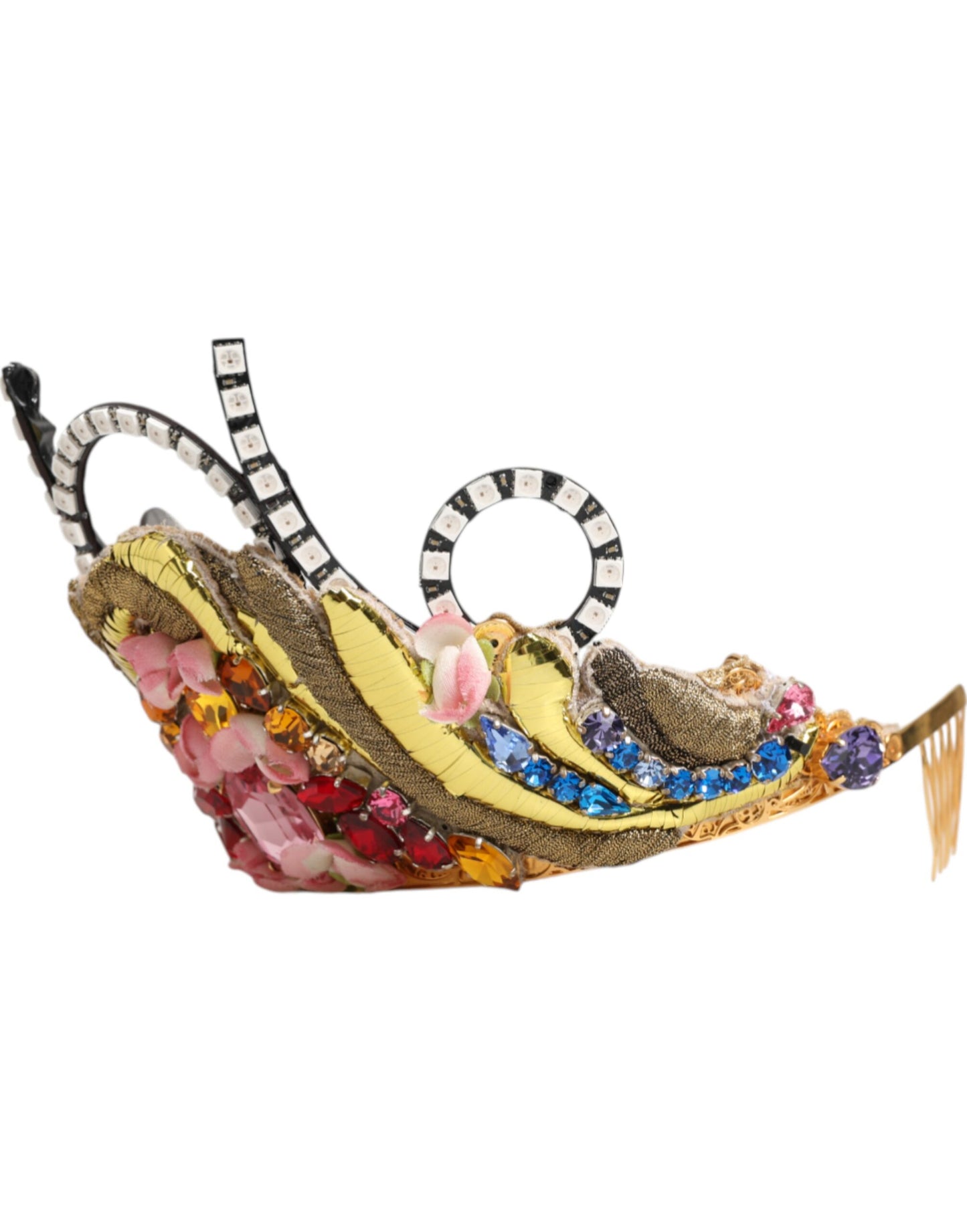 Dolce &amp; Gabbana – Kopfschmuck, Krone, Tiara aus goldfarbenem Messing mit Kristallverzierung
