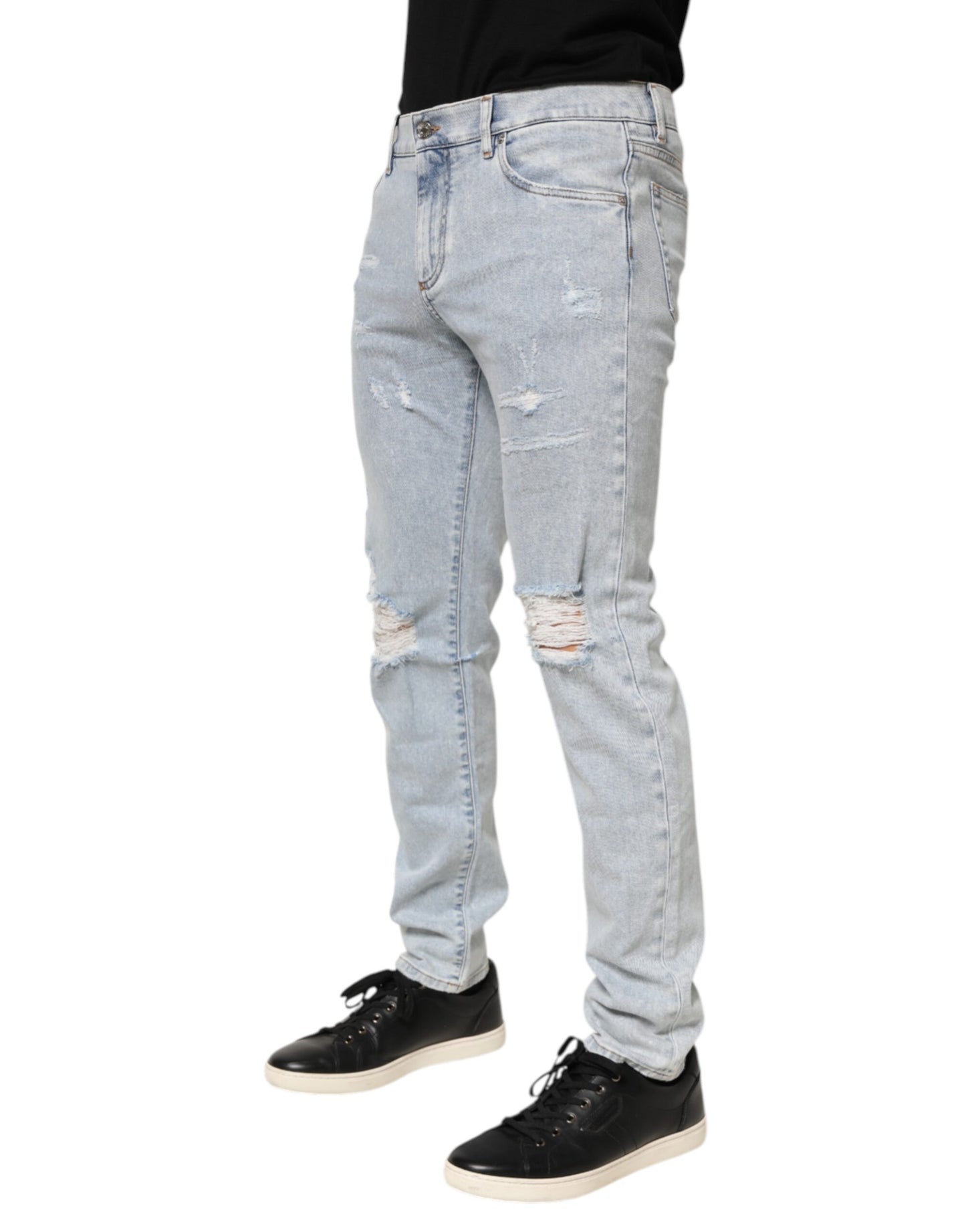 Dolce &amp; Gabbana – Hellblaue Slim-Fit-Jeans im Used-Look mit Rissen