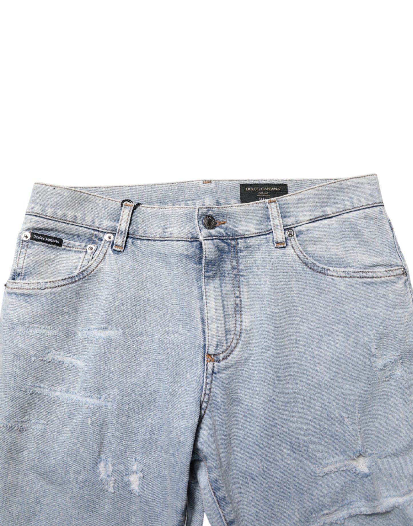 Dolce &amp; Gabbana – Hellblaue Slim-Fit-Jeans im Used-Look mit Rissen