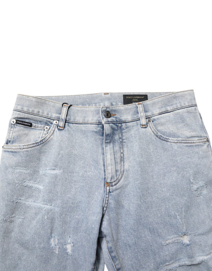 Dolce &amp; Gabbana – Hellblaue Slim-Fit-Jeans im Used-Look mit Rissen