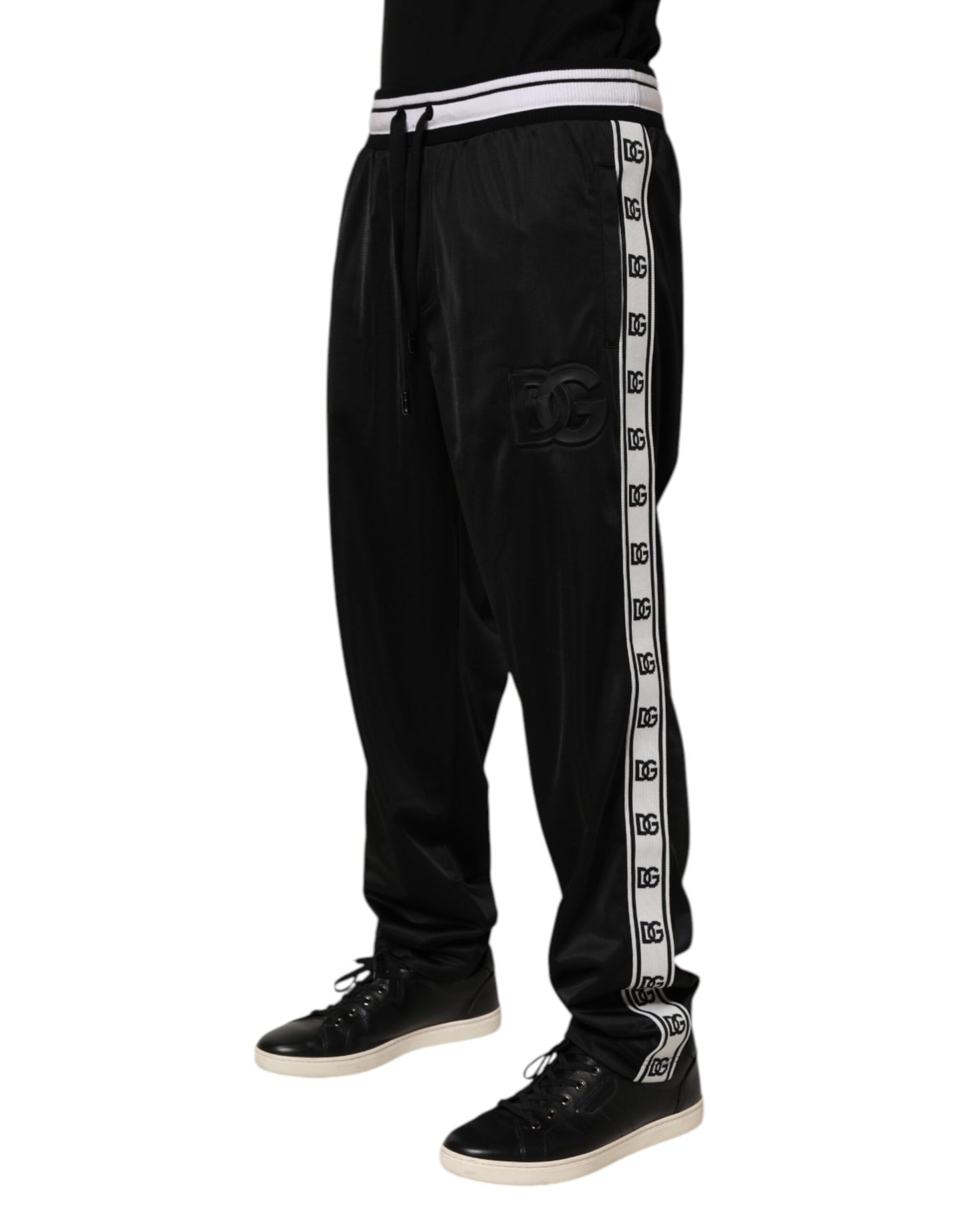 Dolce &amp; Gabbana – Schwarze Jogginghose aus Polyester mit Logostreifen